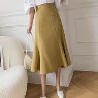 spring summer women chic asymmetrical midi long skirts elegant fashion casual ruffle high waist skirt female long fishtail skirt