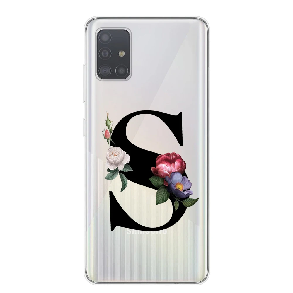 Мягкий чехол из ТПУ для Samsung S20 Plus Ultra A51 A71 Note 10 Pro Lite с цветочным принтом и буквенной