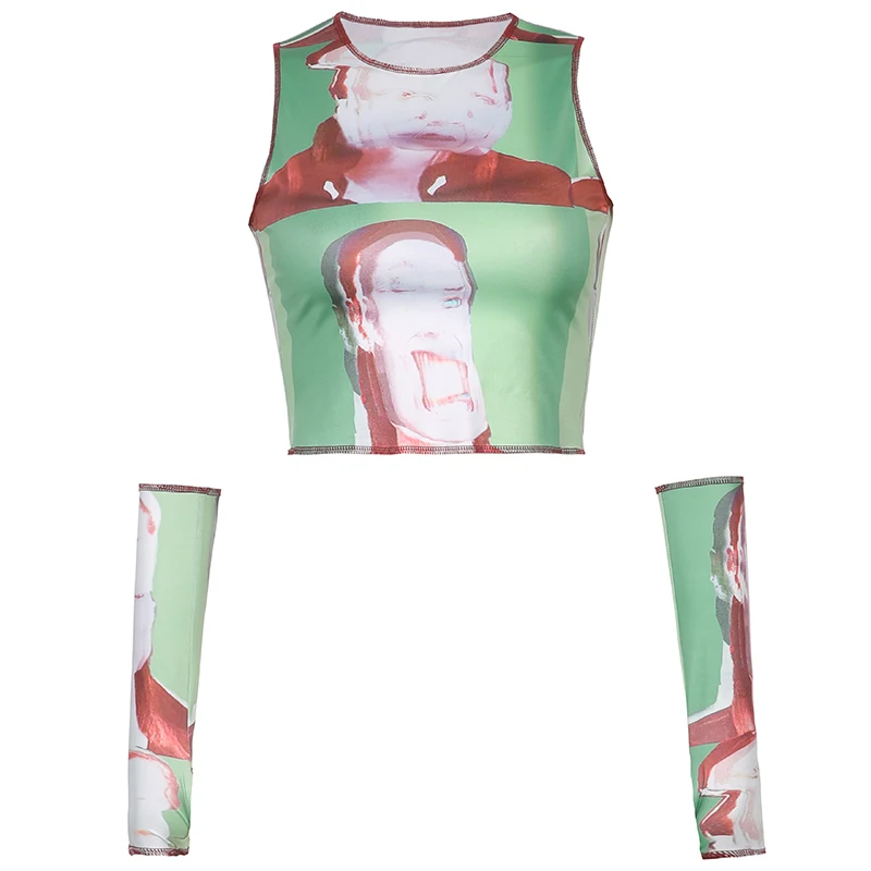 

HEYounGIRL Harajuku Printed Y2K Crop Top T Shirt Women with Sleeves Casual Sleeveless T-shirt Ladies Fashion Summer Streetwear