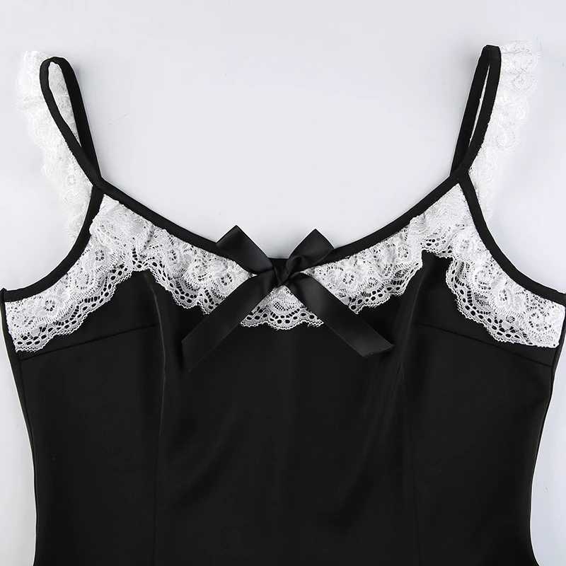

Rockmore Gothic Lace Trim Mini Dresses Y2K Women Black Spaghetti Strap Sleeveless Sexy Short Dress Female E Girl Party Summer