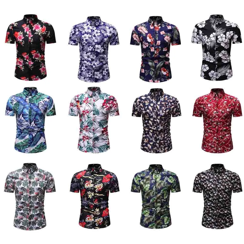

Men's Summer Comfy Business Leisure Printing Short-sleeved Casual Breathable Streetwear Shirt Top Blouse hawaiian shirt m807