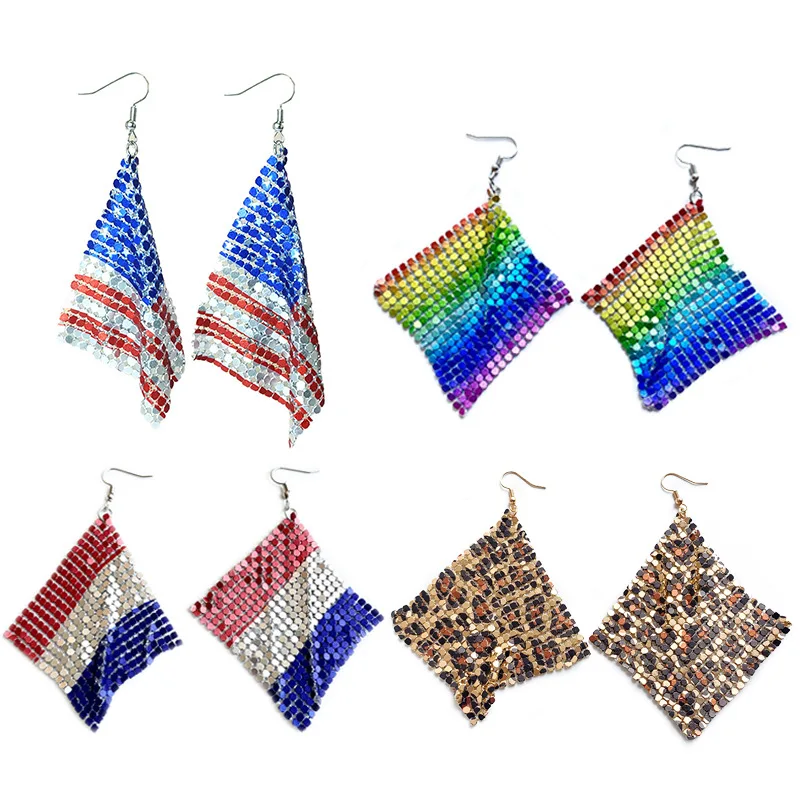 

American Independence Day Earring Accessories French flag Leopard Rainbow Sequin Earrings Nightclub Party Earrings for women