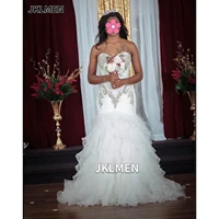 crystals ruffle mermaid wedding dress pleat sweetheart neckline lace corest bridal gown vestidos de novia 2021