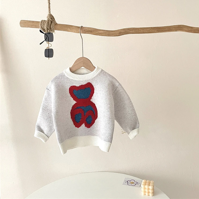 

Little Girls Knitted Pullover To Keep Warm Toddler Round Collar Long Sleeve Cartoon Outwear Casual Tops Baby Winter Clothes