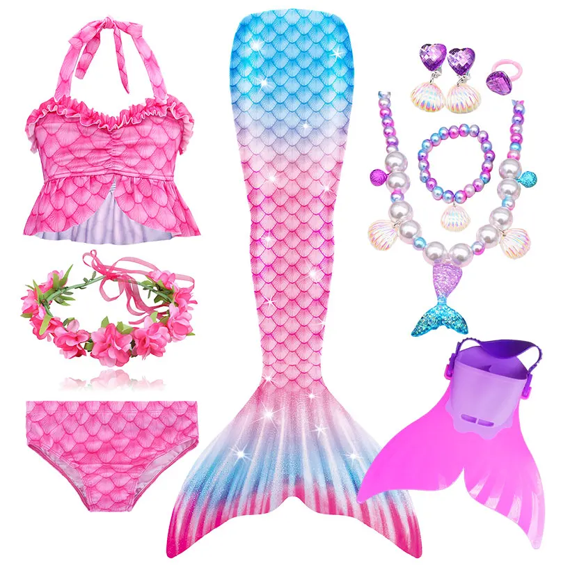 Детский купальник с хвостом русалки для девочек Нарядные Костюмы на Хэллоуин