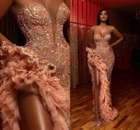 womens long tulle prom party dresses sweetheart strapless formal evening gown tiered ruffle high split floor length female robe