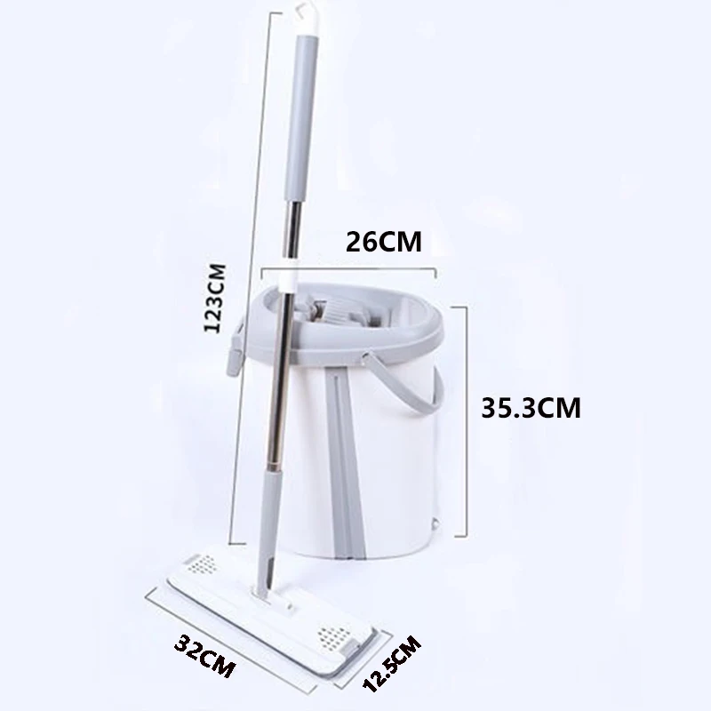 

Hand Free Flat Squeeze Mop with Bucket 2PCS Microfiber Pads for Hardwood Laminate Tile Cleaning