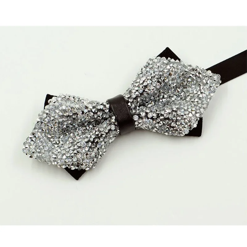 Роскошный Алмазный галстук бабочка черного цвета для мужчин стразы воротник