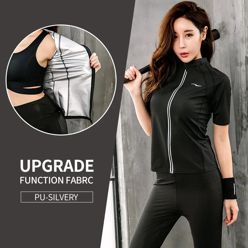 Женский спортивный костюм с коротким рукавом и застежкой молнией для бега