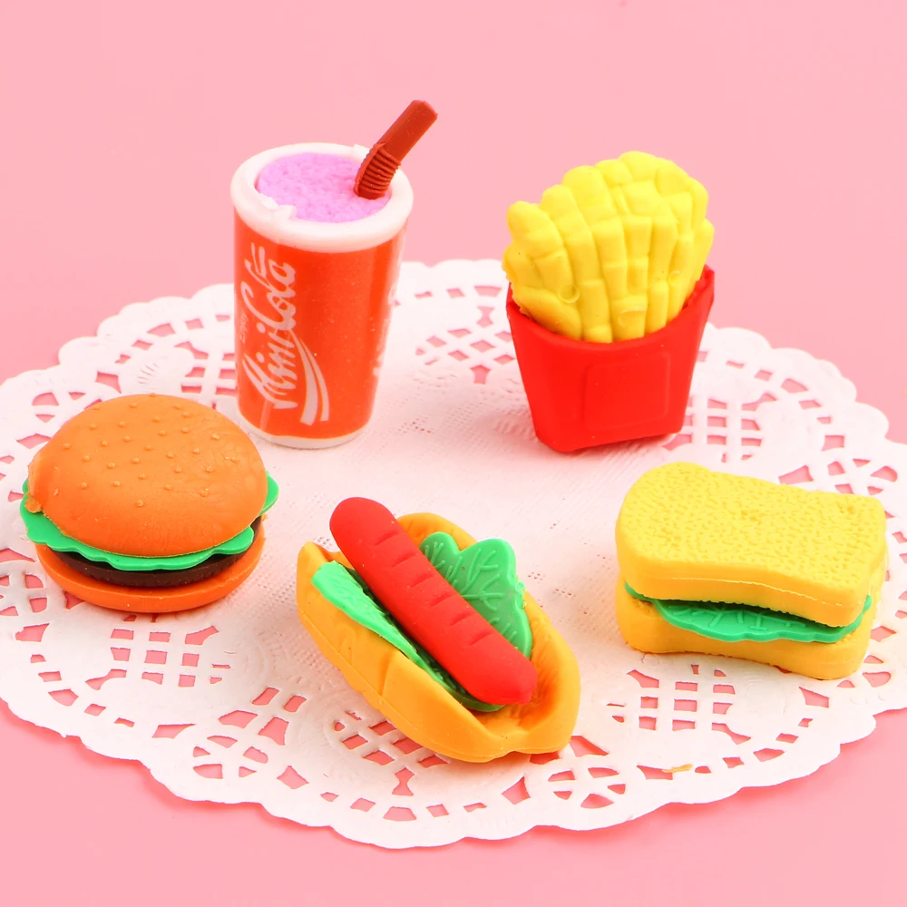 5pcs/lot Food Eraser Set for Kid's Love School Kawaii Pencil Rubber Stationery Supplies with Bag|eraser set|food erasers setfood eraser |