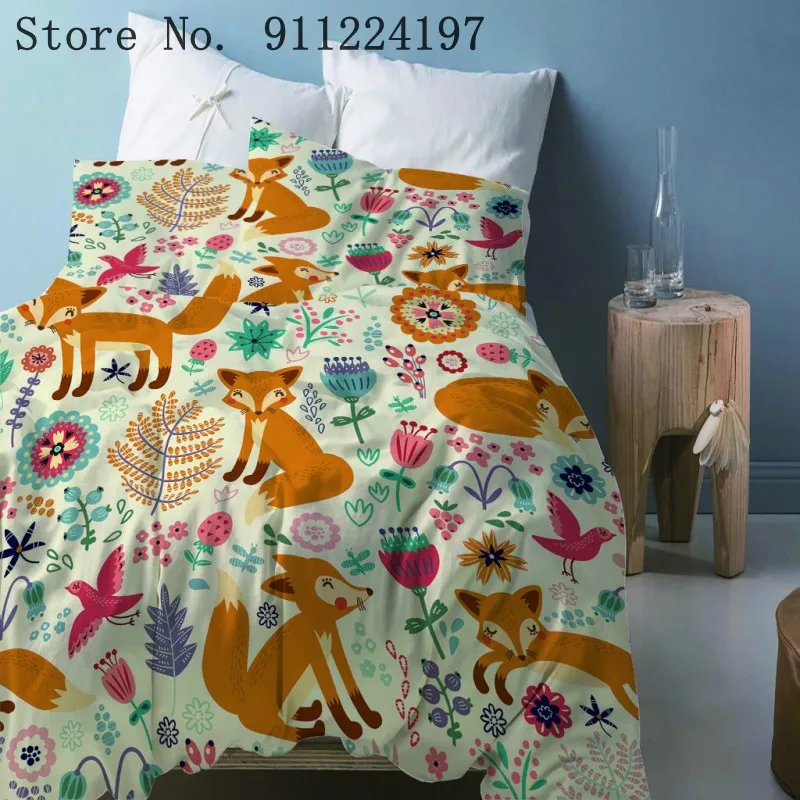 

Cartoon Fox Bedding set smile foxes Print Duvet Cover Twin queen king size Luxury Bedclothes Bed linen 3pcs home textiles