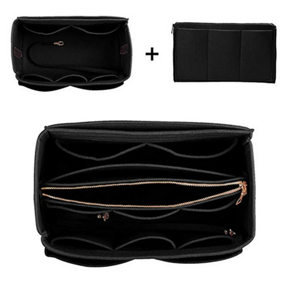 

Pouch Storage Felt Insert Bag Make Up With Detachable Pocket Key Chain For Handbag Portable Tote Organizer Shaper Cosmetic