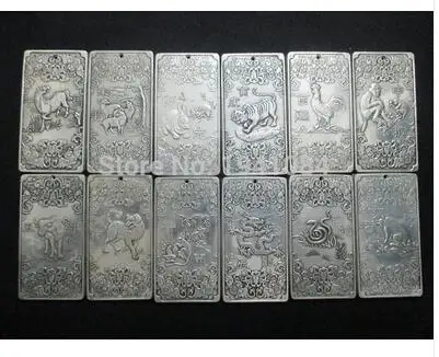 

Китай серебряный Будда 12 зодиака Монеты + амулеты thangka Тибет и Непальские thangkas монеты 12/шт старая тибетская Серебряная бронзовая Декорация