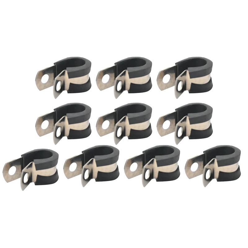 

10Pcs (0.51Inch)13Mm Rubber Lined P Clips Cable Mounting Hose Pipe Clamp Stainless Steel & W1