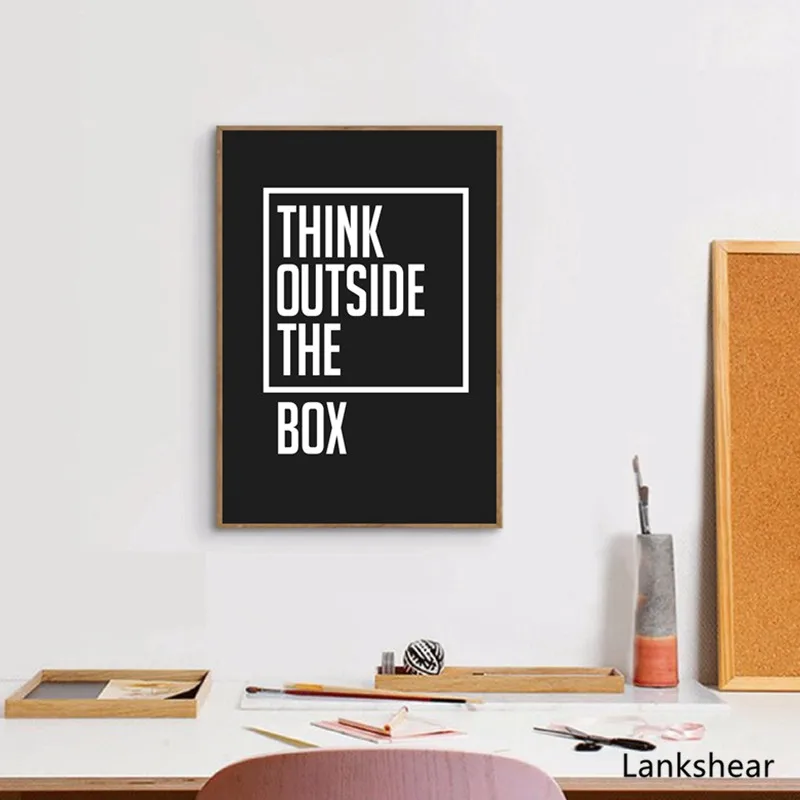 Картина на холсте с цитатами Think Quotes черная белая Художественная печать