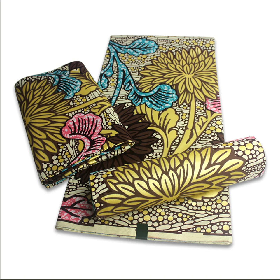 

Hot Selling Bronzing Ankara Fabric African Wax Print Gold Printing Cotton Fabric Ghana Nigerian Pagne Batik Wax Materials YT-7