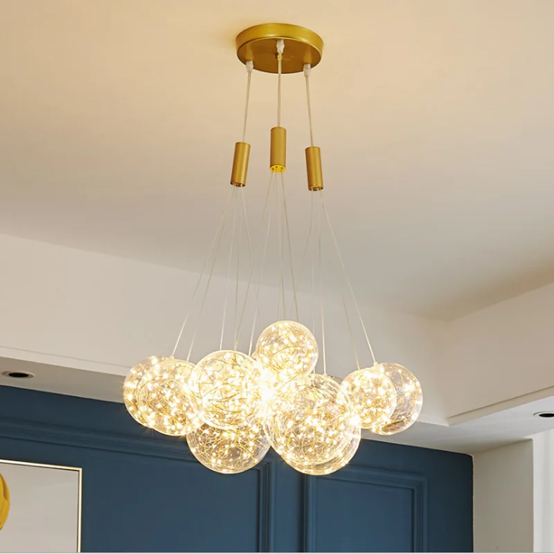 

Nordic style dining room chandelier bedroom net red simple modern living room lighting starry bubble ball lamp