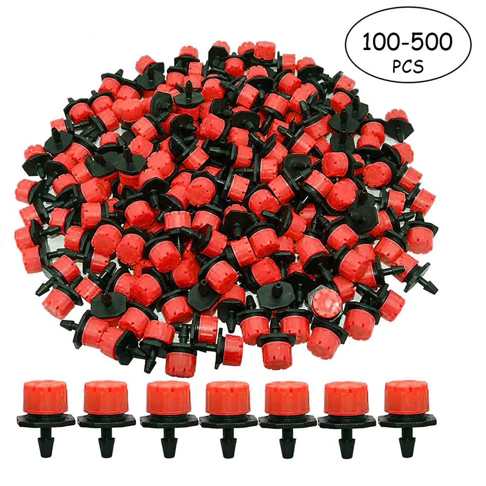 100-500Pcs 1/4Inch Adjustable Micro Drip Irrigation System Watering Sprinklers Anti-Clogging Emitter Dripper Red Garden Supplies