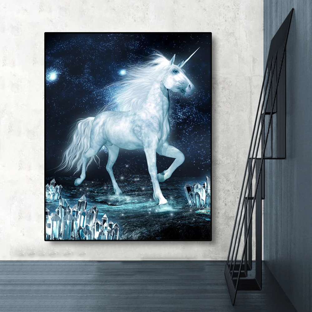 Laeacco белые постеры в скандинавском стиле с изображением единорога настенная