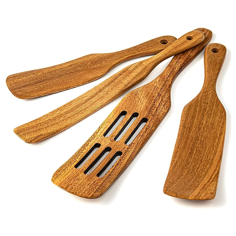 

Wooden Spatula Set,4 Pcs Wood Kitchen Utensils Natural Spatula, Wooden Kitchen Utensil Set,for Mixing,and Serving,Etc