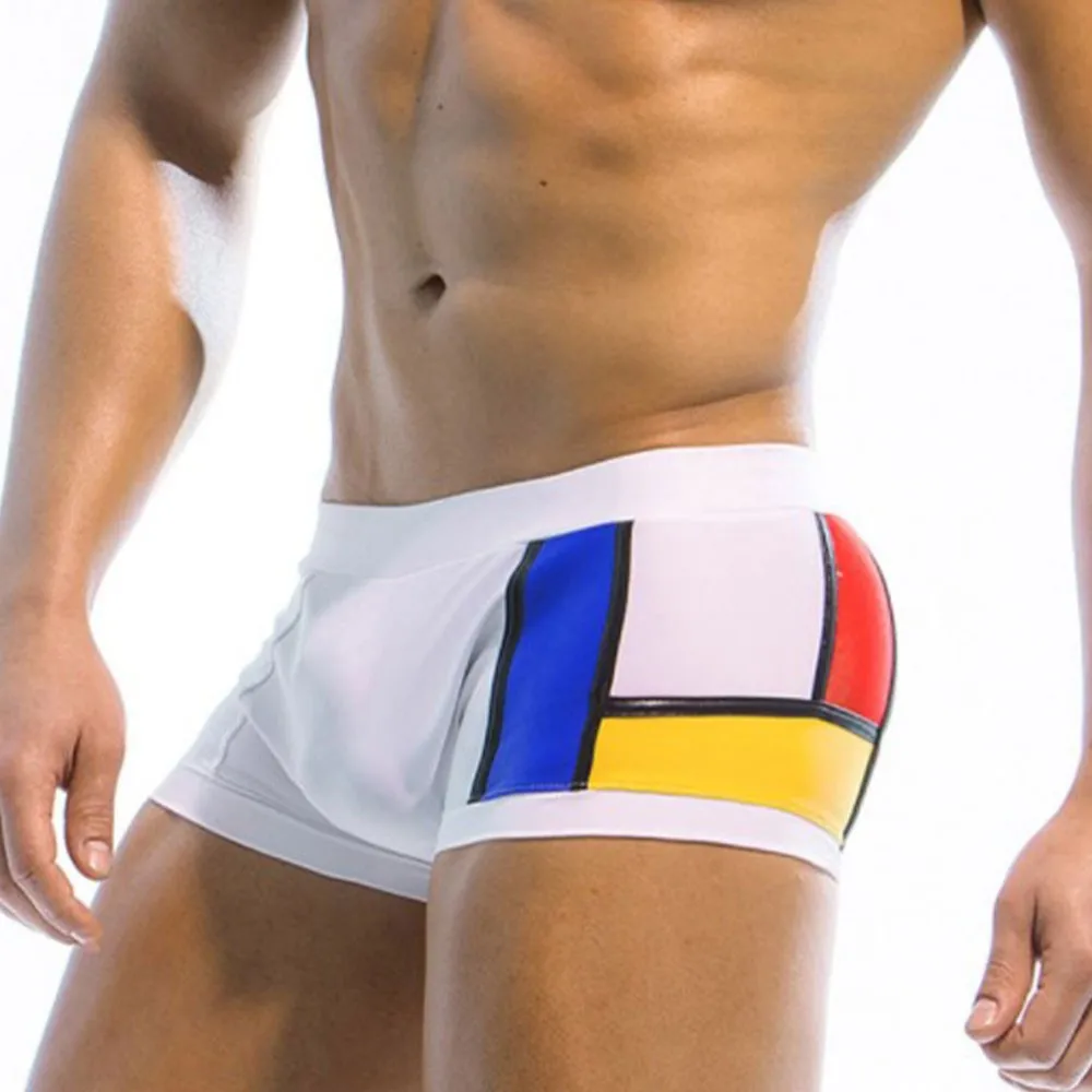 

Sexy Man's Brand Swimming Boxer Men's Swimsuit Printed Surf Board Shorts Quick-Drying Bathing Patchwork Color Swimwear Trunks