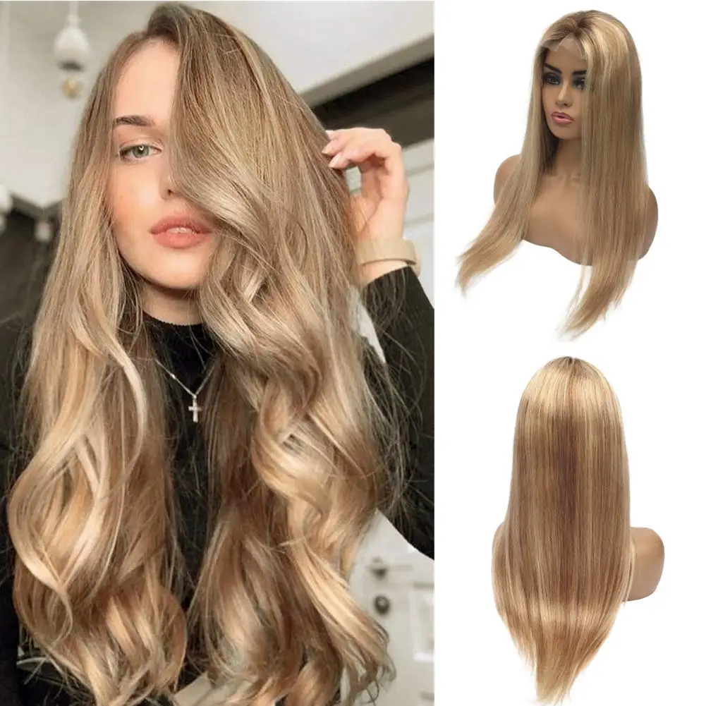 Blonde Highlight 13x4x1 T Part Lace Front Wigs Ombre Straight Glueless Pre Plucked Middle Part Human Hair Wigs With Baby Hair