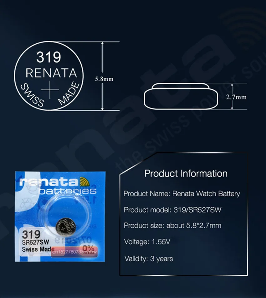 2 Упак. Часы с оксидом серебра renata 319 SR527SW 527 1 55 V 100% оригинальный бренд батарея |