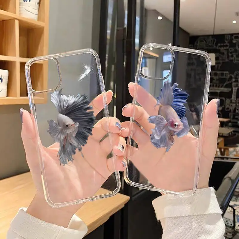 

beautiful Fighting fish Phone Case For iphone 13 12 11 8 7 plus mini x xs xr pro max Transparent soft