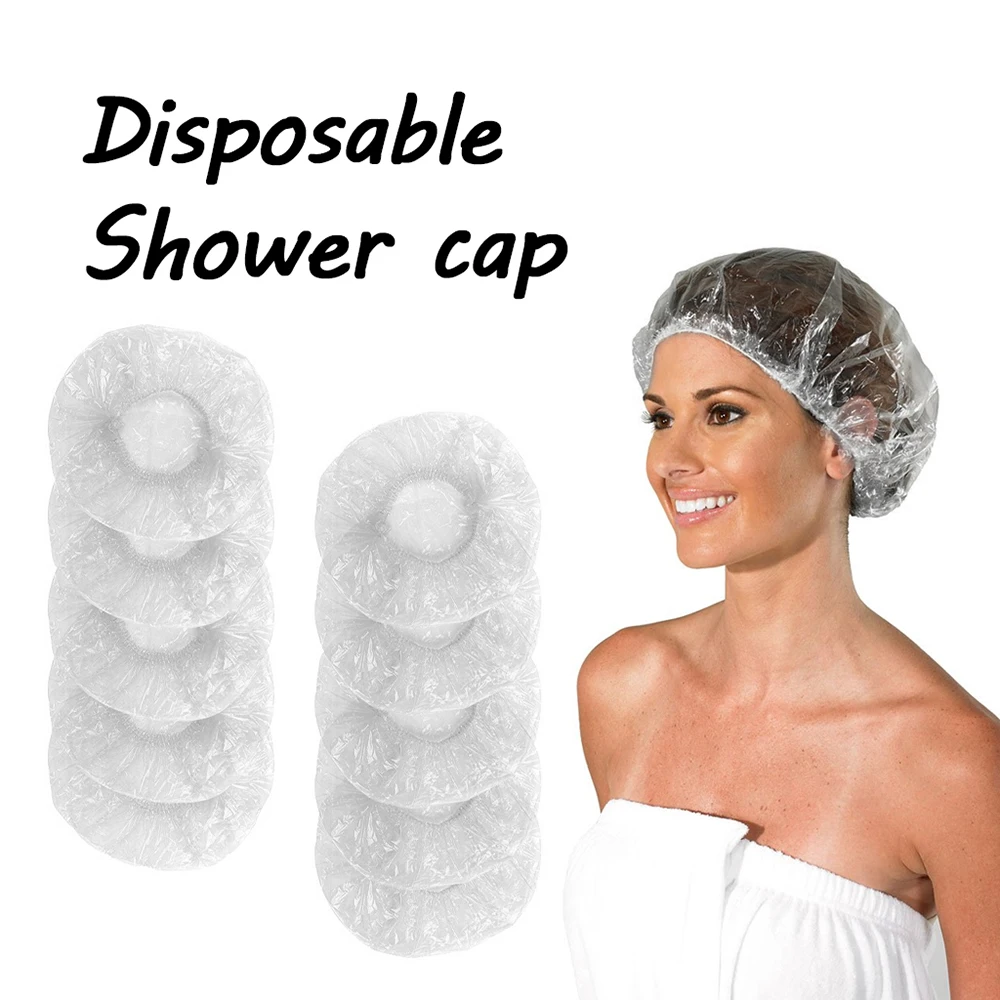

10Pcs Disposable Shower Caps PE Pleated Anti Dust Oil Hat Women Men Bath Caps for Spa Hair Salon Beauty Waterproof Bath Cap