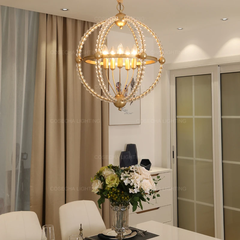 Глобус Золотая люстра шар светильник хрустальный бисер Современная Круглая