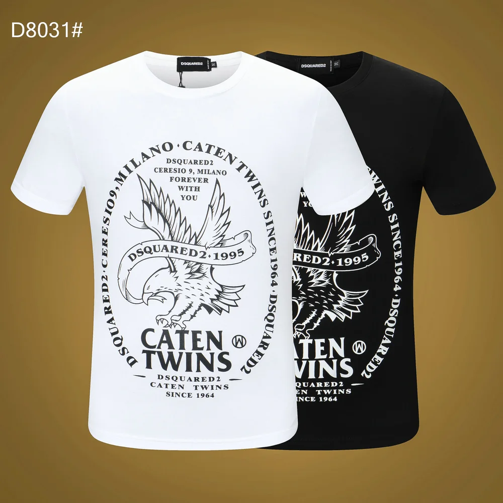 

Genuion DSQUARED2 Mens Printed Letters D2 Round Neck Short Sleeve Street Hip Hop Pure Cotton Tee T-Shirt big size