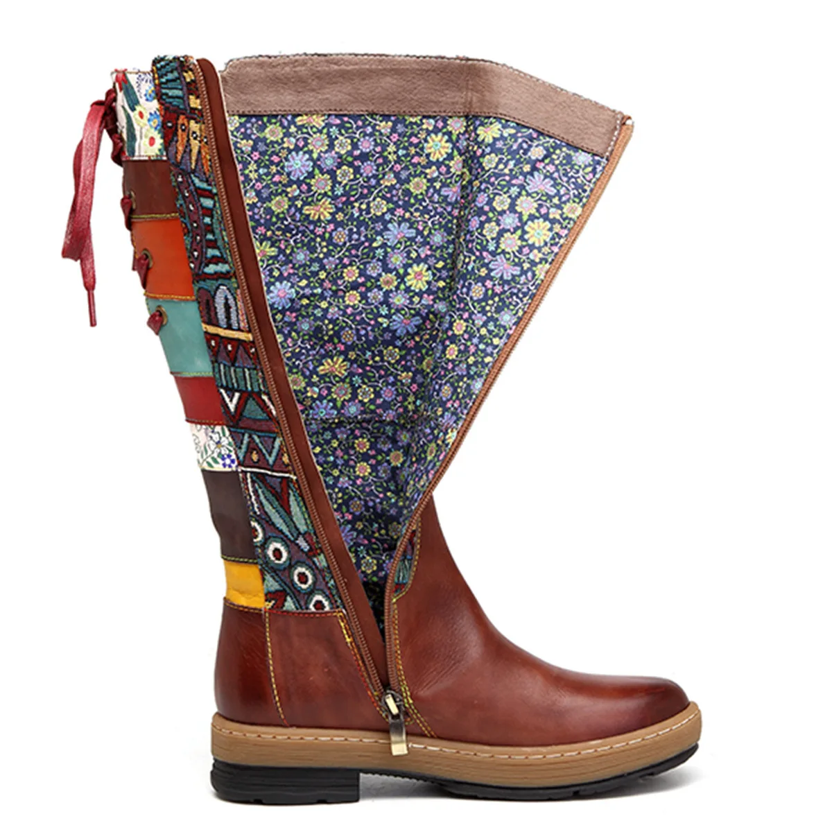 2019 женские сапоги натуральная кожа ручная работа Boho Теплая обувь до колена на