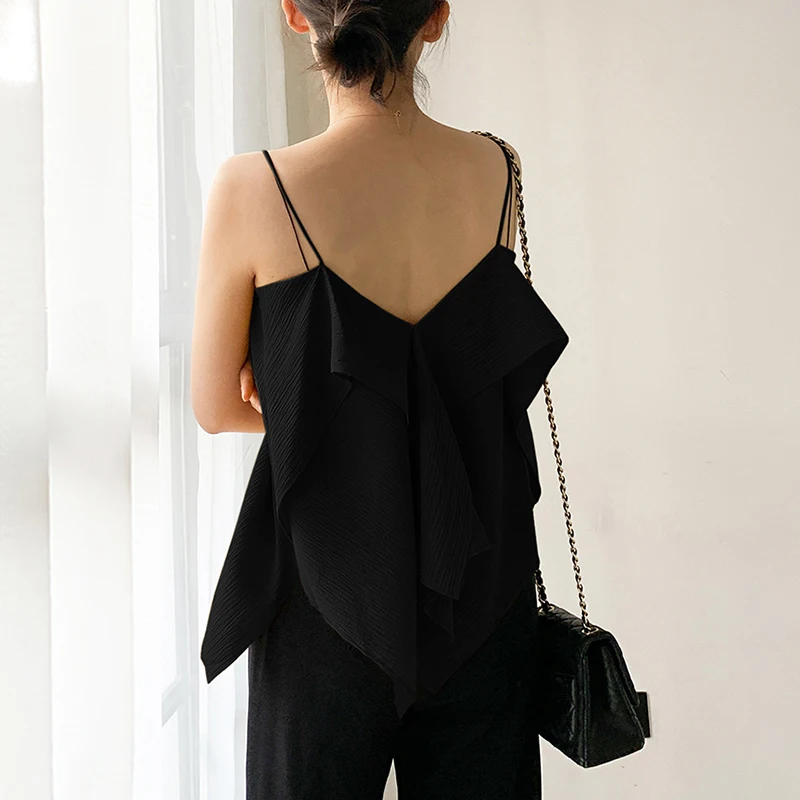 

TWOTWINSTYLE Sexy Yellow Irregular Vests For Women Square Collar Sleeveless Korean Solid Loose Camis Females 2021 Summer Fashion