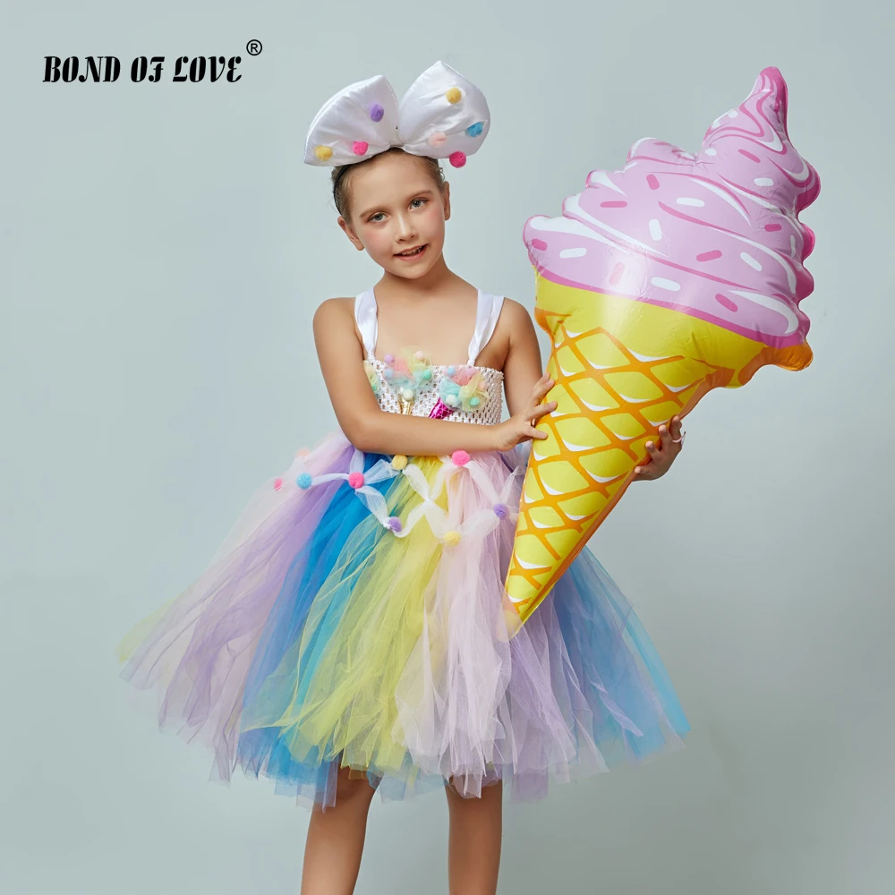 

Girls tutu Dress with Headband Christmas Party Candy Girls Kids Ice Cream Tutu Dress Princess Costume