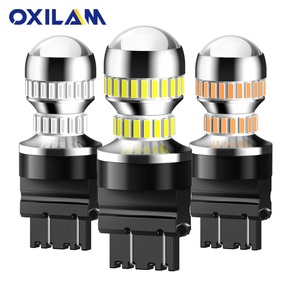 Светодиодная лампа OXILAM 2x T25 3157 LED Canbus P27W 3156 белая красная янтарная для стоп сигнала