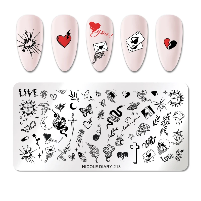 NICOLE DIARY Love Heart Nail Art Stamping Plates Dragon Snake Design Stamp Templates Printing Stencil Sexy Girl Image Tool | Красота и