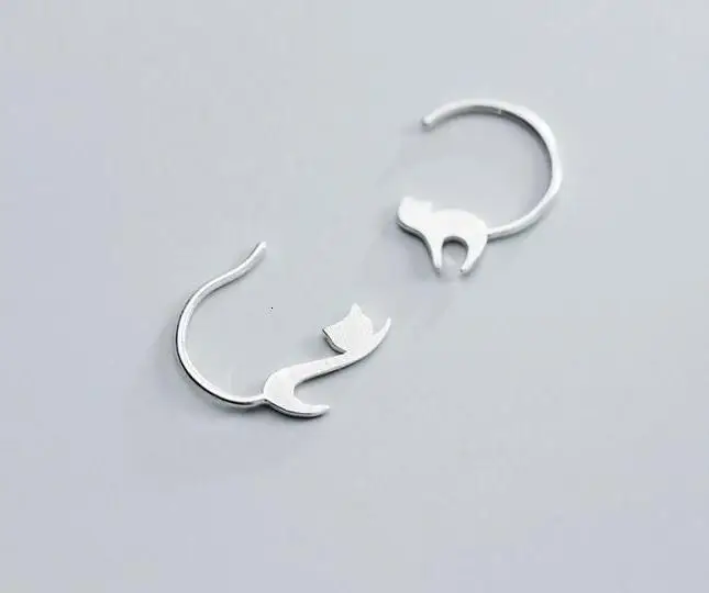 Earrings asymmetry Cute 100% Real. 925 Sterling Silver Fine Jewelry Kitten Cat Animal ear earrings GTLE2847 | Украшения и