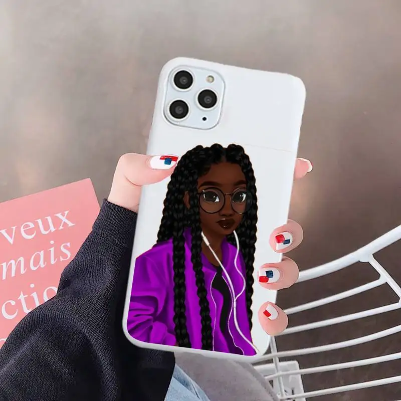 

Afro Girls Black Women Art Phone Case White Candy Color for iPhone 6 7 8 11 12 s mini pro X XS XR MAX Plus