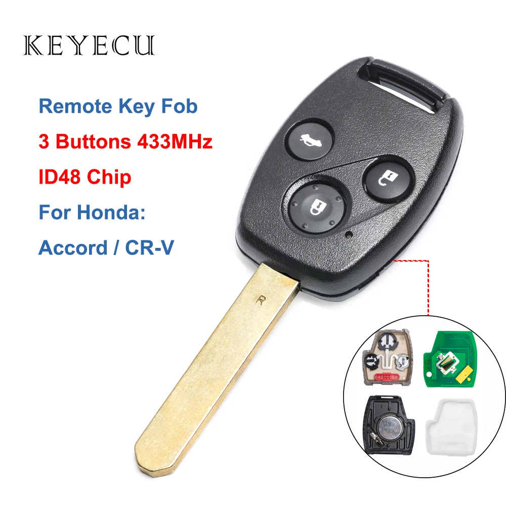 Пульт дистанционного управления Keyecu с 3 кнопками чип ID48 433 МГц для Honda Accord 2003 2004 2005