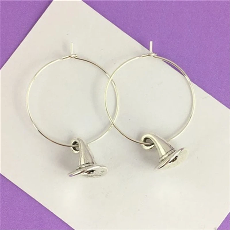 

Серьги-кольца в виде шляпы ведьмы диаметром 30 мм, украшения на Хэллоуин, Эффектные серьги, жуткий милый подарок для девушки