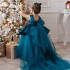 Бальное платье для девочек, атласное, с бантом