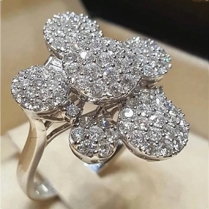 Массивные большие кольца с цветком для женщин свадебные Стразы роскошные