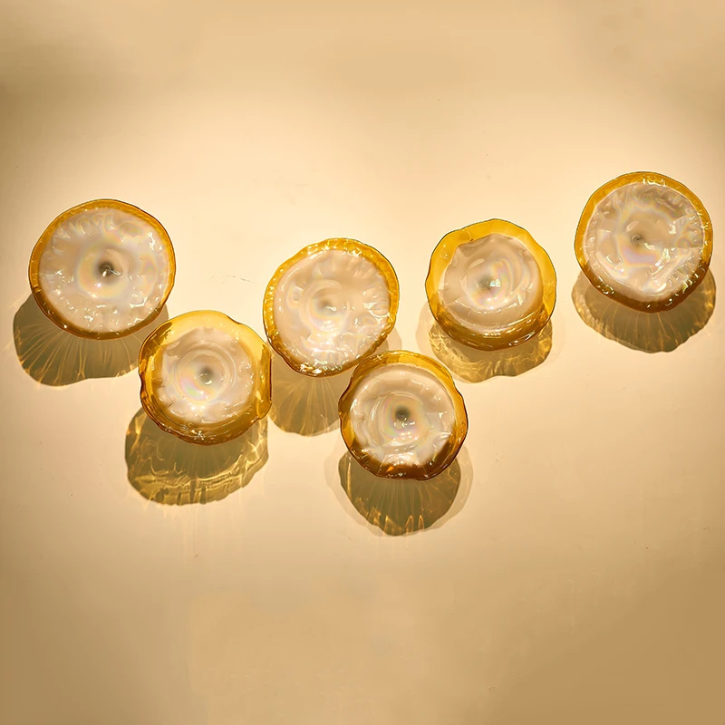 

Modern Designer Gold Shade Wall Art Wall Plates Dia25 to 40cm 6pcs Murano Glass Wall Mounted Sconces for Indoor Stair Home Hotel