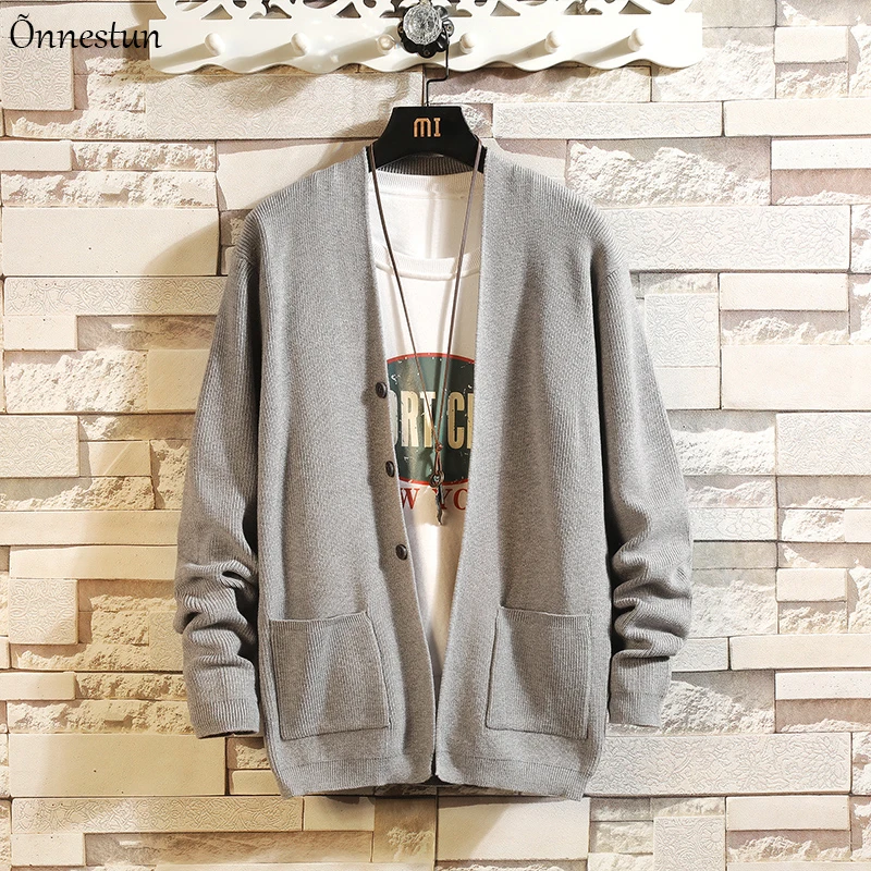 

Onnestun Sweater Men Clothing New Autumn Cadigan Men's Sweater Solid Casual Knitted Long Sleeve Sweater Men