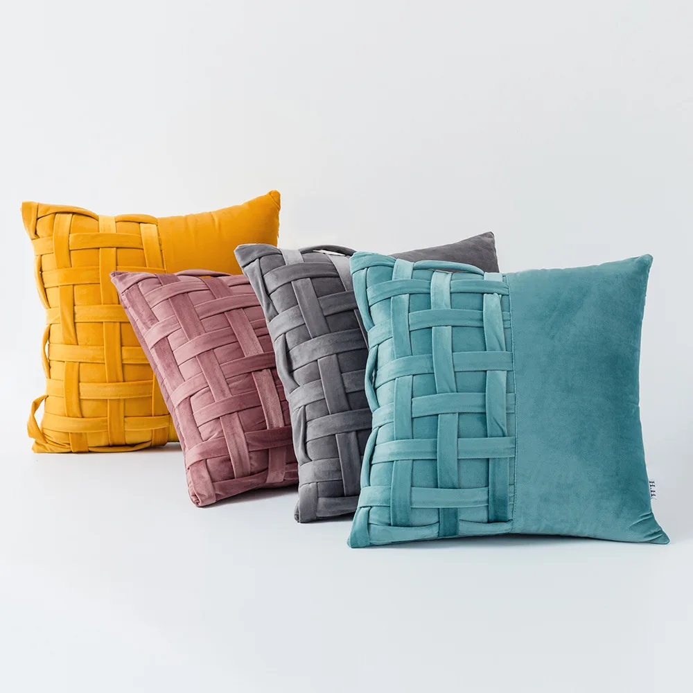 

Square Pillowcase Velvet Stitching Woven Sofa Cushion