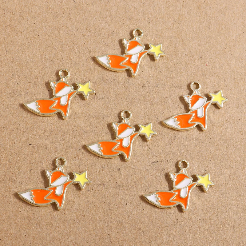10pcs 25*19mm Enamel Cartoon Animal Fox Charms for Jewelry Making Cute Drop Earrings Pendants Necklaces DIY Bracelets Craft Gift - купить по