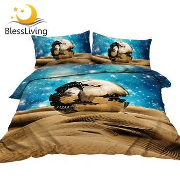 BlessLiving Desert Bedding Set Metal Ball Comforter Cover Blue Golden Home Textile Starry Sky Bedclothes 3-Piece Cozy Bedspreads 1