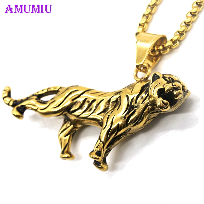 Кулон AMUMIU в виде тигра золотистого/серебристого цвета ювелирное изделие стиле