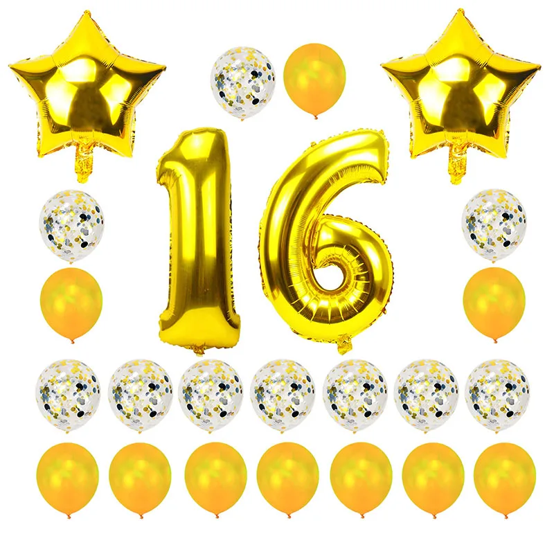 24pcs gold Сладкий 16 вечерние украшения розовый 38pcs с днем рождения шарики для День Рождения вечерние украшения для взрослых гирлянда к годовщине поставки декор - Цвет: 24pcs gold