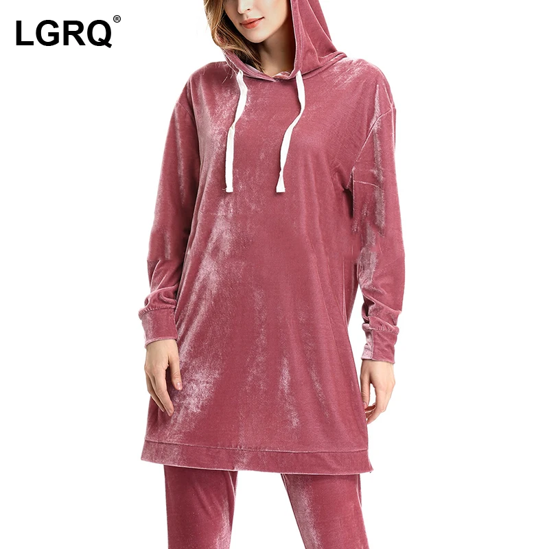 

[LGRQ] Loose Fit Wine Red Drawstring Sweatshirt New Hooded Neck Long Sleeve Women Fashion Tide Autumn Winter 2021 19D2660